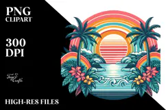 Retro Tropical Rainbow Sunset Clipart PNG Product Image 2