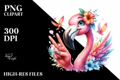 Cute Flamingo Victory Sign | Clipart Product Image 1