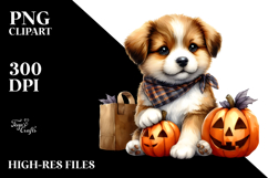 Cute Baby Dog with Halloween Pumpkin PNG Product Image 2