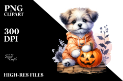 Cute Baby Dog with Halloween Pumpkin, High-Res PNG Product Image 2