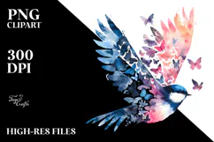 Colorful Bird Painting with Butterfly Silhouettes, PNG Product Image 2