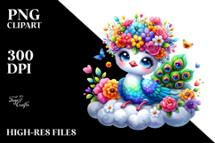 Colorful Peacock with Flower Crown PNG Product Image 2