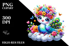 Colorful Peacock with Flower Crown PNG Product Image 2