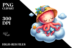 Baby Octopus Cute Summer Dressed Clipart Product Image 2