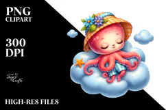 Baby Octopus Cute Summer Dressed Clipart Product Image 2