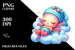 Baby Octopus Cute Summer Dressed Clipart Product Image 2