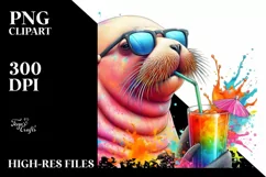 Quirky Walrus Sipping with Straw | Sublimation | PNG Clipart Product Image 3