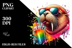 Quirky Walrus Sipping with Straw | Sublimation | PNG Clipart Product Image 1