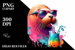 Quirky Walrus Sipping with Straw | Sublimation | PNG Clipart Product Image 3