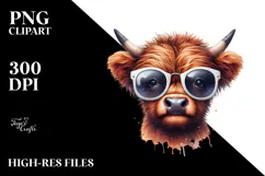 Funny Highland Cow with Sunglasses PNG Product Image 2