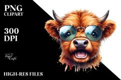 Funny Highland Cow with Sunglasses PNG Product Image 2