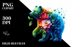 Abstract Vibrant Bear Flowers Frame PNG Product Image 1
