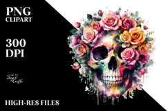 Grungy Floral Skull PNG Product Image 2