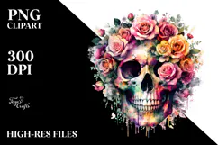 Grungy Floral Skull PNG Product Image 2