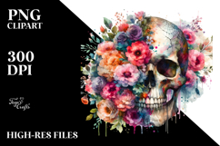 Colorful Skull Painting with Grungy Flowers, PNG Product Image 2