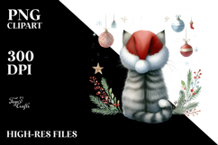 Watercolor Cat with Christmas Decorations, Transparent PNG Product Image 2