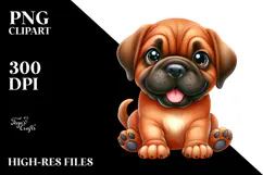 Cute Cartoon Bullmastiff with Big Eyes, Watercolor PNG Product Image 2