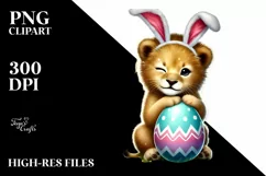 colorful Baby Lion Holding Easter Egg PNG Product Image 2