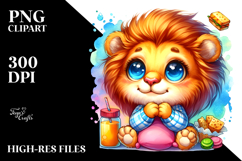 Baby Lion Dreaming of Snacks, Vibrant Watercolor PNG Product Image 2