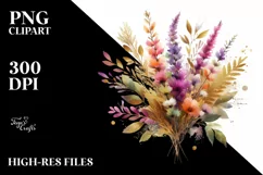 Vibrant Bouquet with Heather | Gold Foil Clipart Product Image 3