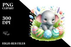 Cute Baby Elephant in Grass, PNG Product Image 2