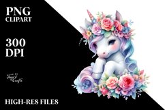 Colorful Baby Unicorn with Flower Garland PNG Product Image 1