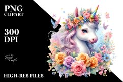Colorful Baby Unicorn with Flower Garland PNG Product Image 3