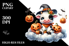 Halloween Cow on Cloud, Fun PNG Product Image 2