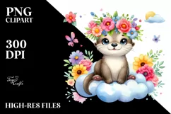 Cartoon-Style Flower Crown Otter PNG Product Image 3