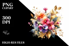 Colorful Bouquet Gold Foil Impatiens | Sublimation | Clipart Product Image 1