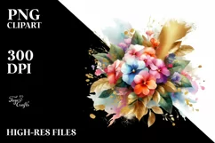 Colorful Bouquet Gold Foil Impatiens | Sublimation | Clipart Product Image 1