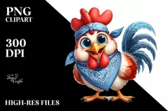 Watercolor Rooster Standing Bandana Sublimation Clipart Product Image 1