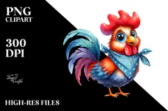 Watercolor Rooster Standing Bandana Sublimation Clipart Product Image 2