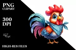 Watercolor Rooster Standing Bandana Sublimation Clipart Product Image 1