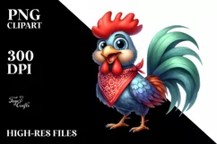 Watercolor Rooster Standing Bandana Sublimation Clipart Product Image 3