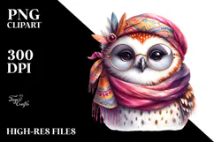 Vibrant Owl Portrait, Watercolor PNG Product Image 2