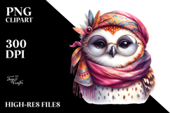 Vibrant Owl Portrait, Watercolor PNG Product Image 2