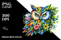 Abstract Vibrant Owl Flowers PNG Product Image 1