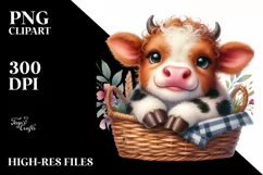 Cute Highland Cow in Basket | Sublimation | Clipart Product Image 3