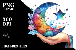 Vibrant Half Moon with Flowers, PNG Product Image 2