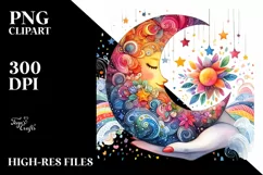 Colorful Half Moon with Sunflowers, PNG Product Image 1