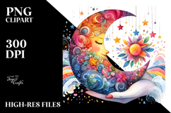 Colorful Half Moon with Sunflowers, PNG Product Image 2