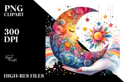 Colorful Half Moon with Sunflowers, PNG Product Image 2