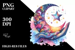 Vibrant Half Moon with Flowers, PNG Product Image 3