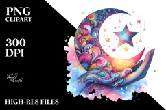 Vibrant Half Moon with Flowers, PNG Product Image 2