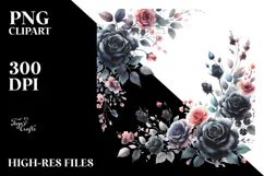 Watercolor Vibrant with Small Black Roses | Clipart Product Image 2