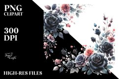 Watercolor Vibrant with Small Black Roses | Clipart Product Image 1