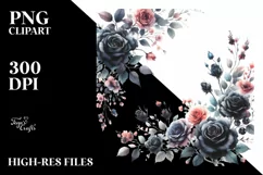 Watercolor Vibrant with Small Black Roses | Clipart Product Image 1