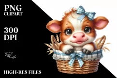 Cute Highland Cow Smiling in Basket | Sublimation | Clipart Product Image 1