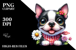 Cute Boston Terrier, Watercolor PNG Product Image 2